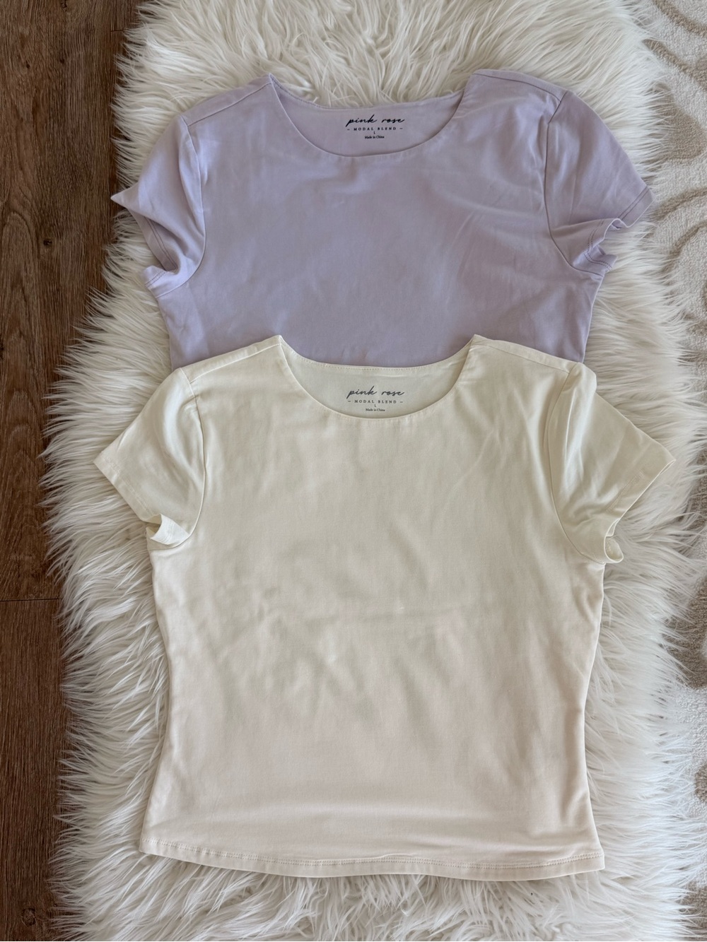 Pink Rose Short Sleeve Tees in Lavender and Cream